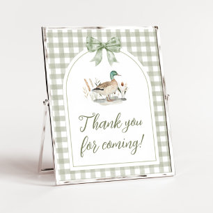 Poster Gingham Mallard Duck Chá de fraldas Obrigado