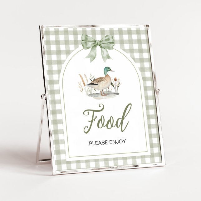 Poster Gingham Mallard - Sinal de Comida do Pato (Sage Green Gingham Mallard Duck Hunting Country Baby Shower Sign)