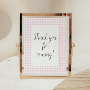 Poster Gingham Rosa Clássico Obrigado por vir