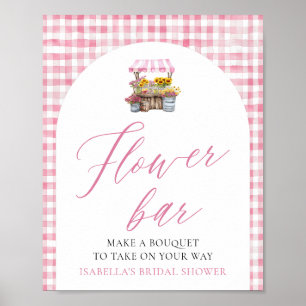 Poster Gingham Rosa Fresco Do Sinal De Bar Da Flor Do Mer
