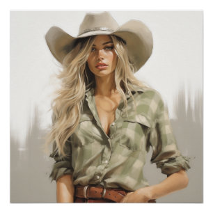 Pôster Gingham Verde: Arte em Muro de Cowgirl