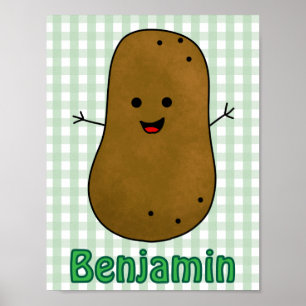 Poster Gingham Verde de Batata Feliz e Feliz