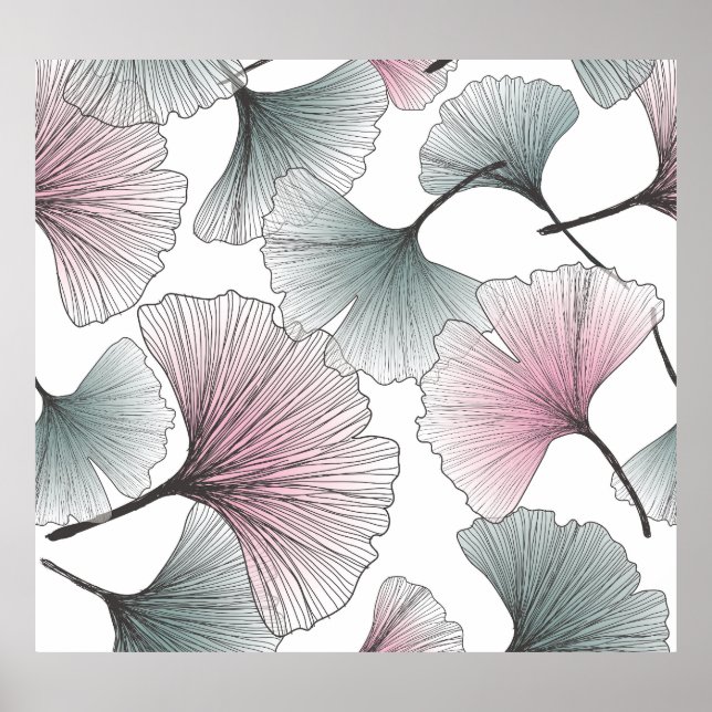 Poster Gingko Biloba desenhada à mão. (Frente)