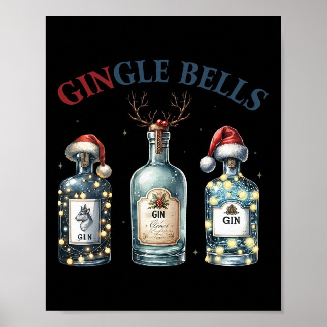 Poster Gingle Bells Engraçado Gin Belts Bells Árvore de N (Frente)