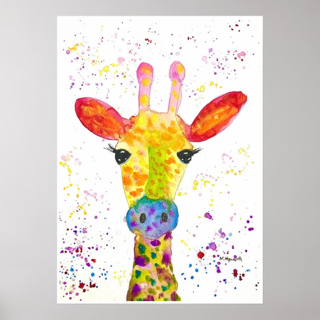 Poster Girafa Abstrato animais selvagens Arco-Íris (Frente)