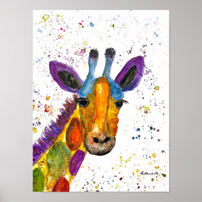 Poster Girafa Abstrato animais selvagens Arco-Íris (Frente)