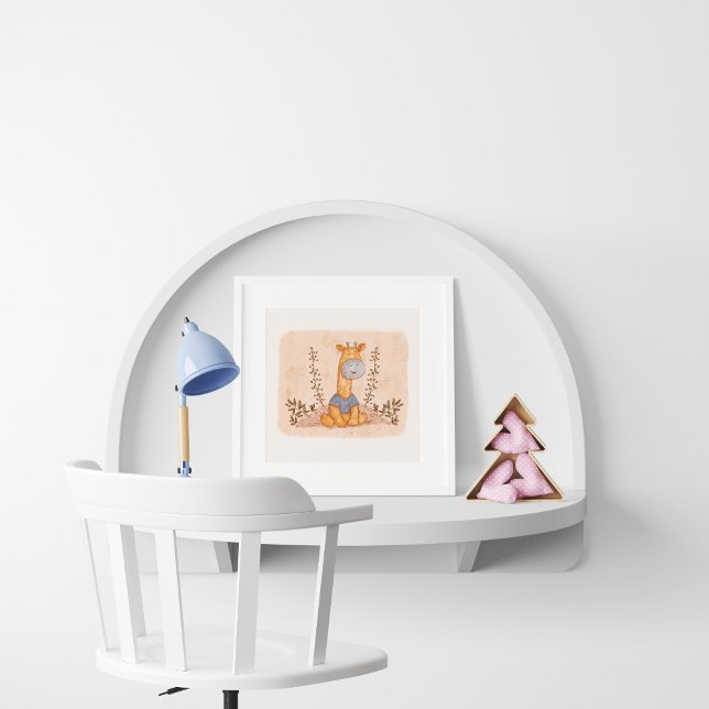 Poster Girafa Adorável na Ilustração de Camisa Azul (Criador carregado)