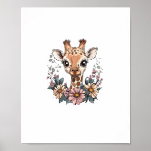 Poster Girafa Adorável Rodeada de Flores _6