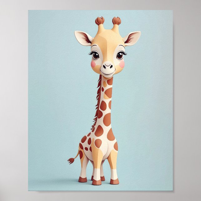 Poster Girafa Adorável - Safari Animal Nursery Wall Art (Frente)