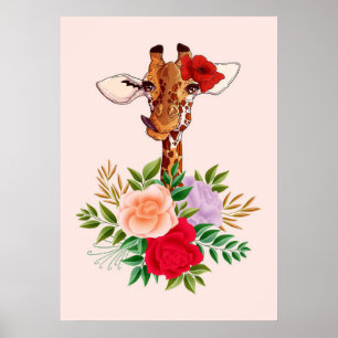 Poster Girafa Amante Girafas África E Flor