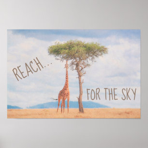 Poster Girafa Árvore Alta Savana Alcançar Céu Motivaciona