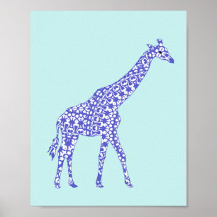 Pôster Girafa Azul Fofa para Crianças