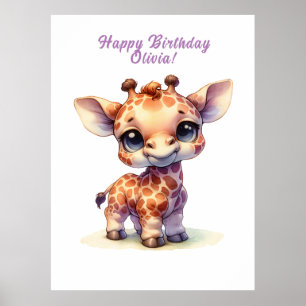 Poster Girafa-bebê bonitinha de água