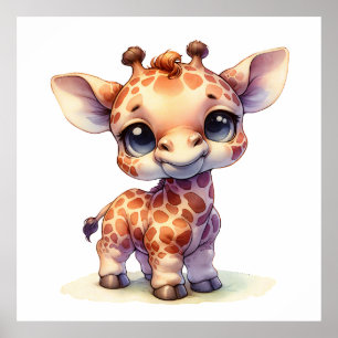 Poster Girafa-bebê bonitinha de água