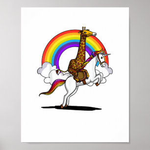 Poster Girafa Cavalgando Unicórnio Magico Arco-íris Menin
