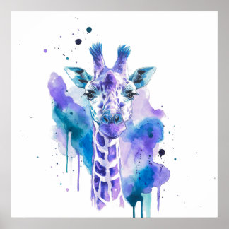 Poster Girafa Colorida Aquarela
