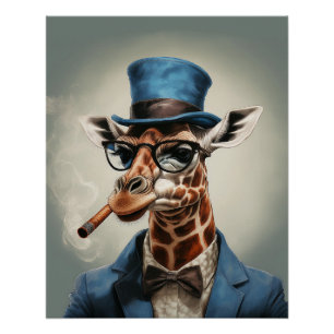 Pôster Girafa com chapéu alto e jaqueta
