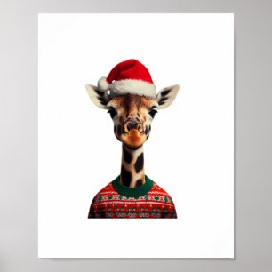 Poster Girafa Com Chapéu De Papai Noel Safari De Natal Xm