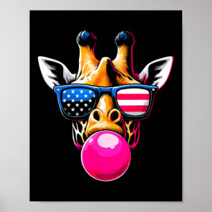 Poster Girafa Com Gles Dos Eua E Bubblegum 4 De Julho