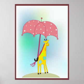 Pôster girafa com um guarda-chuva