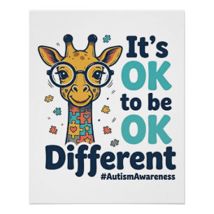 Pôster Girafa Conscientização do Autismo É OK Ser Diferen