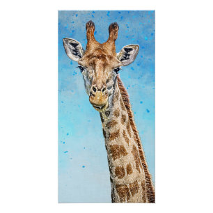 Pôster Girafa Curiosa com Céu Azul Confetti