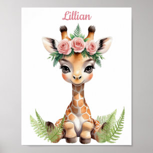 Poster Girafa da selva da garota personalizada