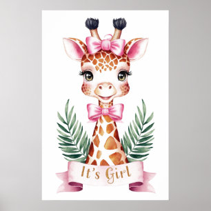Poster Girafa de animais selvagens de aquarela É menina#3