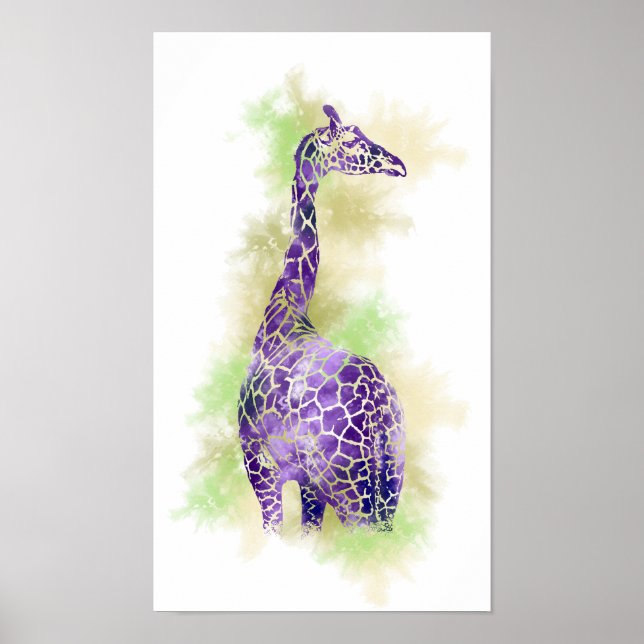 Pôster Girafa de Aquarela 1 (Frente)