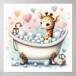 Poster Girafa de Banho de Espuma