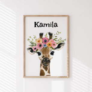 Pôster Girafa de Bebê Personalizada com Ferro Florestal