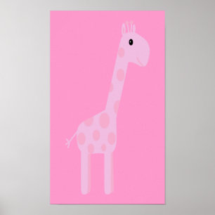 Pôster Girafa de Cartoon Rosa Bonita Personalizável