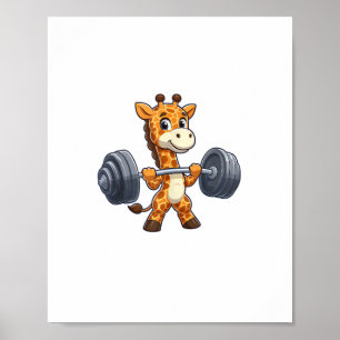 Poster Girafa de desenho animado fofo levantando pesos ac