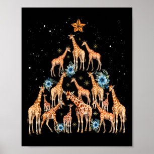 Poster Girafa de Natal bonita Girafa de árvore de Natal v