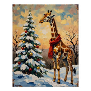 Pôster Girafa de Natal Vintage na Savana Nevada