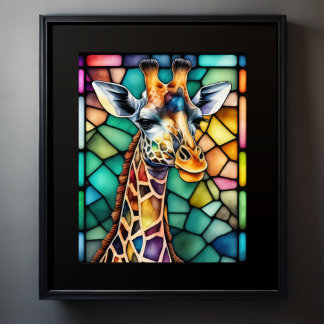 Poster Girafa De Vidro Com Aquarela