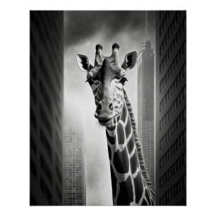 Pôster Girafa em uma paisagem urbana