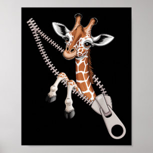 Poster Girafa Emergindo de um Zíper Fantasia Divertida pa