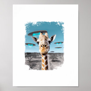 Poster Girafa Engraçada África Savana Selfie com Alien OV