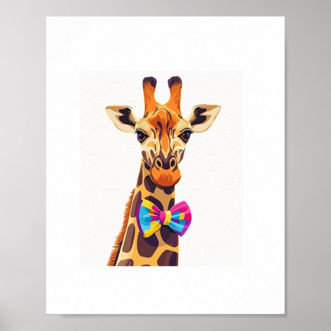 Poster Girafa Engraçada Com Gravata Borboleta Humor Anima (Frente)