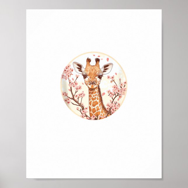 Poster Girafa Entre Flores de Cerejeira Arte Circular  (Frente)