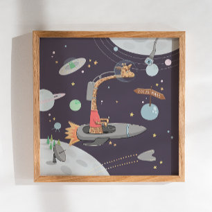 Poster Girafa espacial para menino. Berçário de animais p