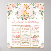 Girafa Flor de Ouro Rosa Aniversário de 1 Ano Marc