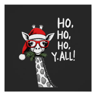 Pôster Girafa Fofa Com Chapéu de Papai Noel Feliz Natal G