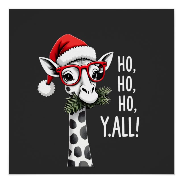 Pôster Girafa Fofa Com Chapéu de Papai Noel Feliz Natal G (Frente)