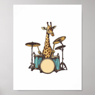 Poster Girafa Fofa Tocando Bateria Girafas Baterista Músi