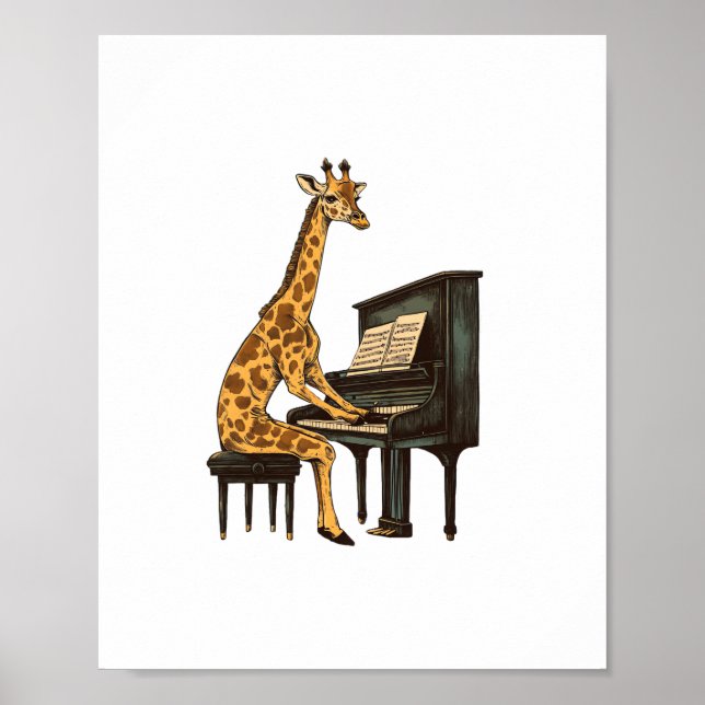Poster Girafa Fofa Tocando Piano Girafas Músico Música (Frente)