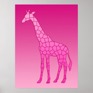 Poster Girafa Geométrica Moderna, Fuchsia e Rosas claro