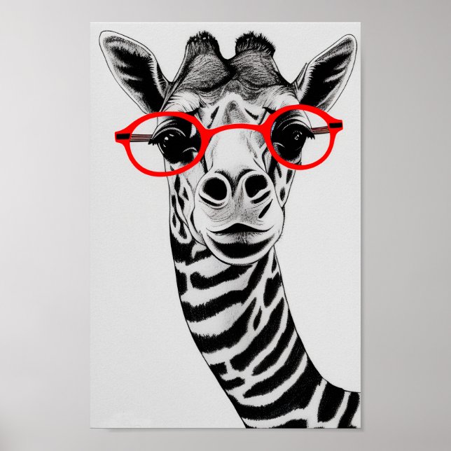 Poster Girafa hipster nos óculos vermelhos Girafa Desenho (Frente)