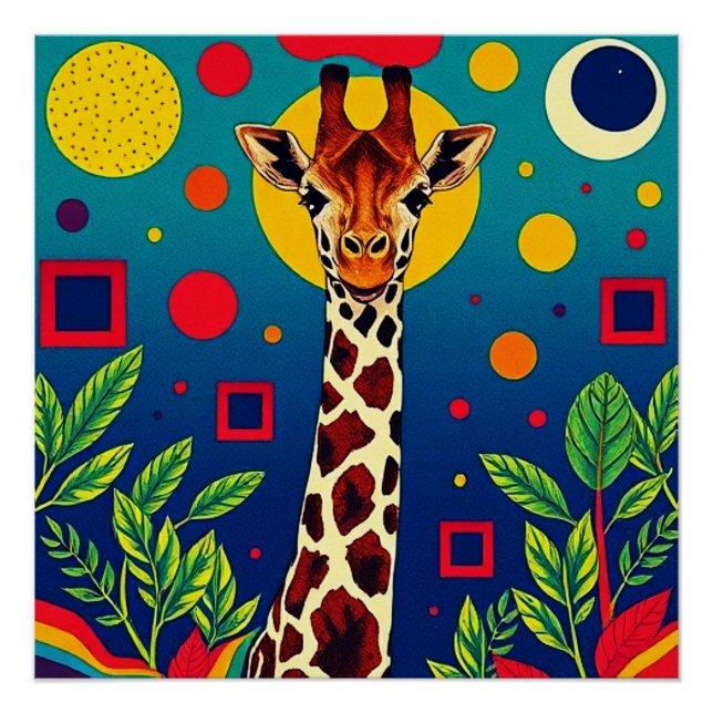 Pôster Girafa na folhagem (Frente)